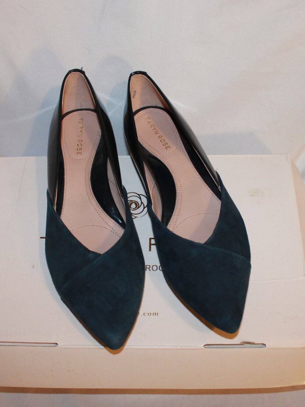 Taryn Rose Dark "Midnight" Suede Pointed-Toe Kitten Pumps